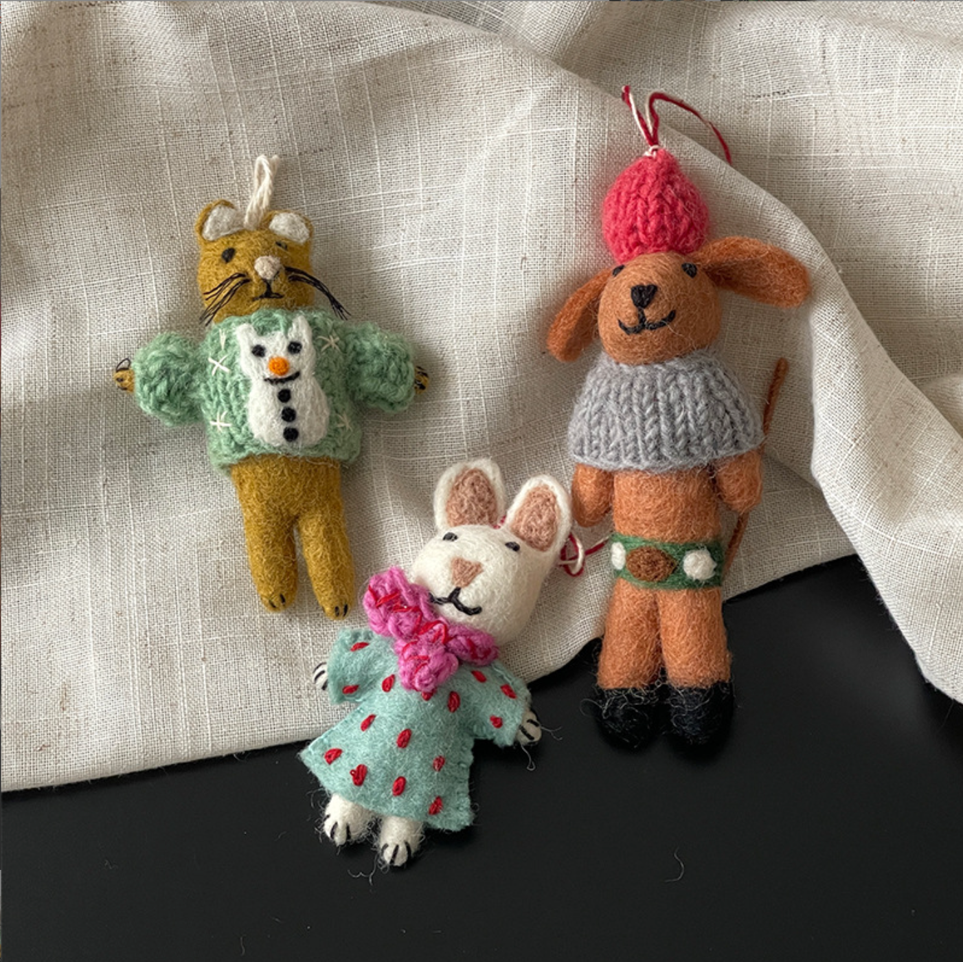 Polka Dot Dress Bunny Wool Felt Pendant