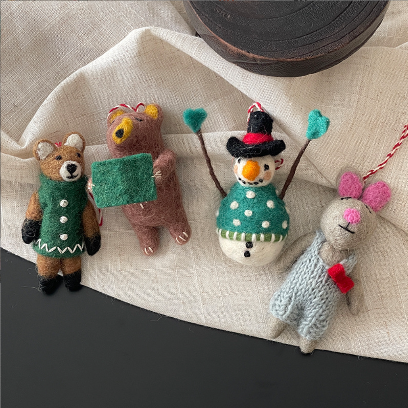 Green Snowman Wool Felt Pendant