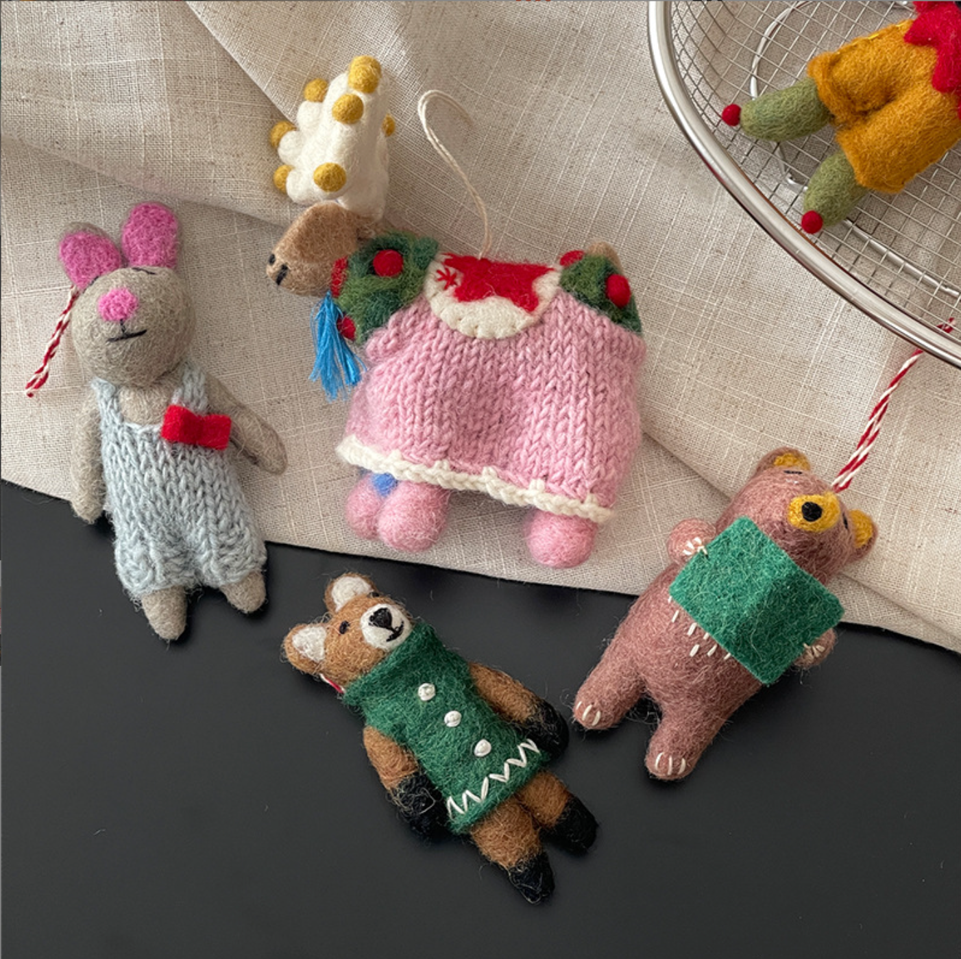Pink Sweater Reindeer Wool Felt Pendant