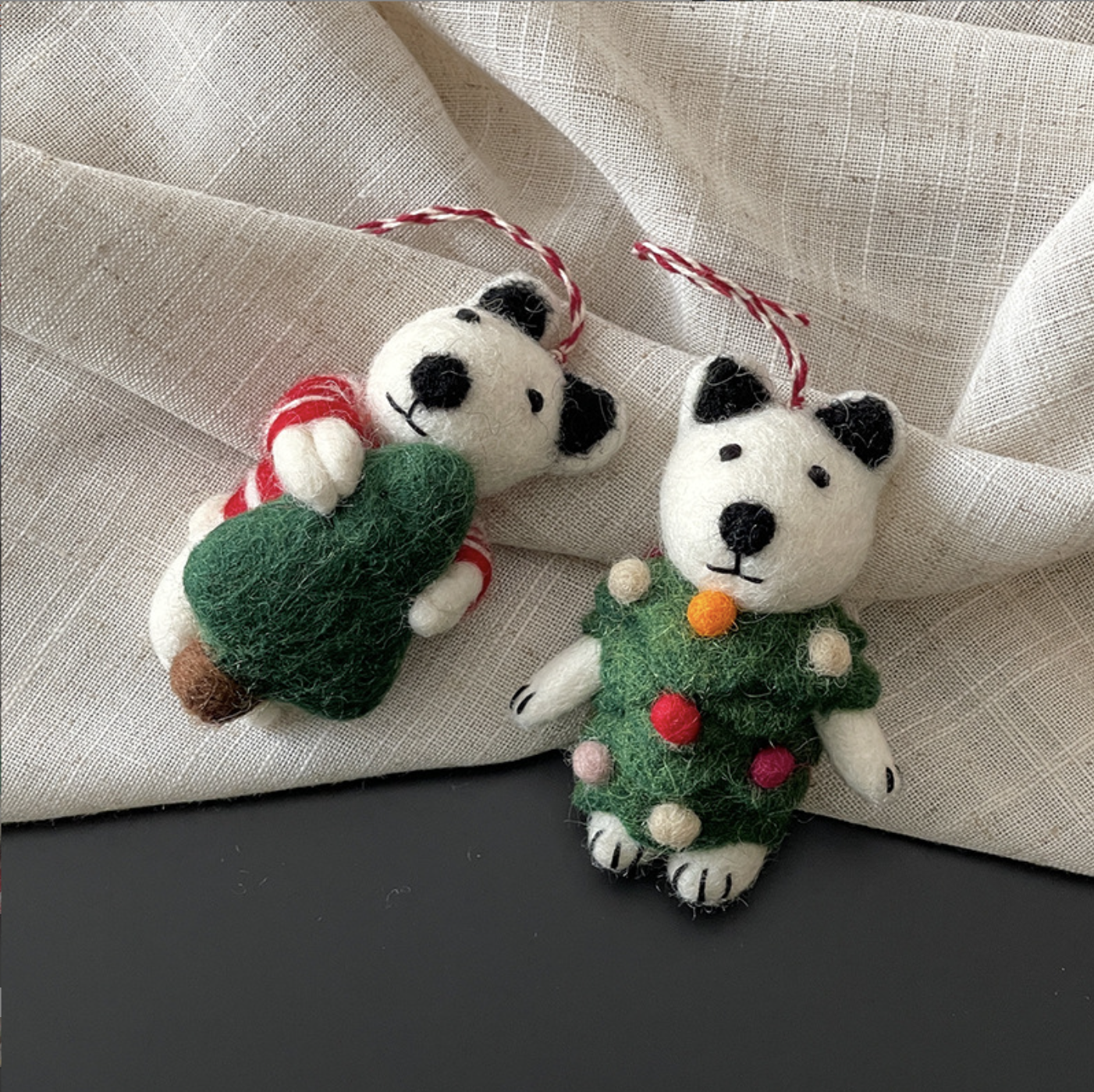 Christmas Tree Hugging Bear Wool Felt Pendant