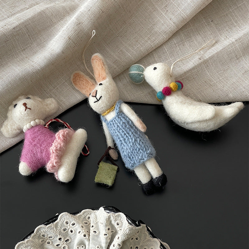Bunny with Bag Wool Felt Pendant