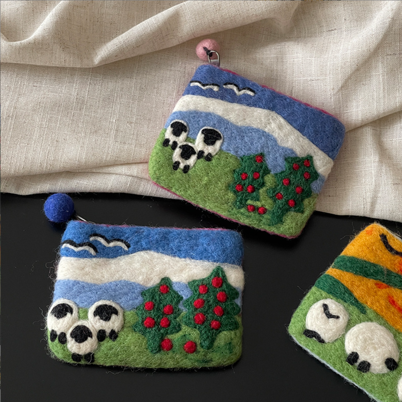 Blue Wool Felt Coin Purse