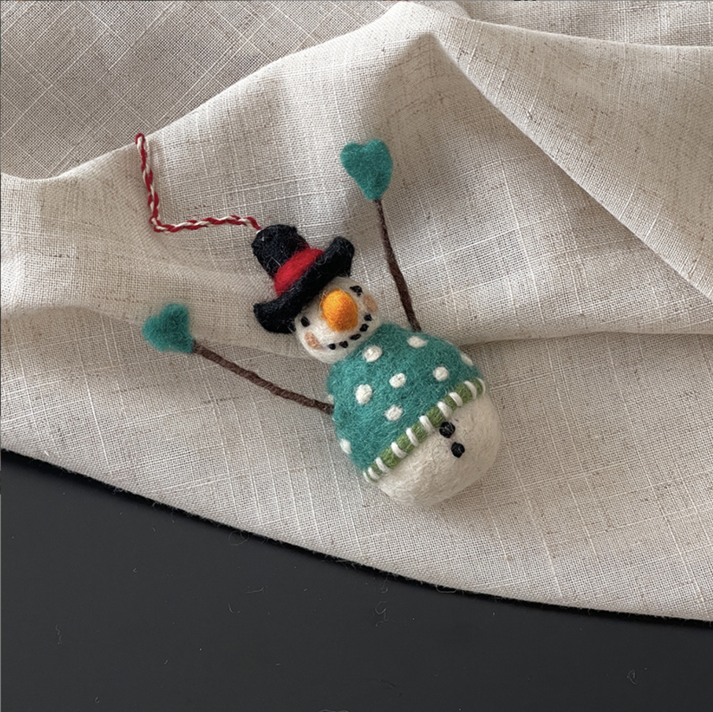 Green Snowman Wool Felt Pendant