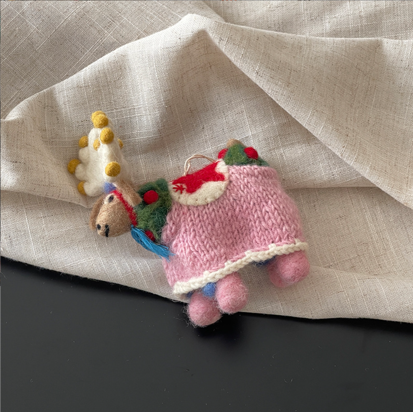 Pink Sweater Reindeer Wool Felt Pendant