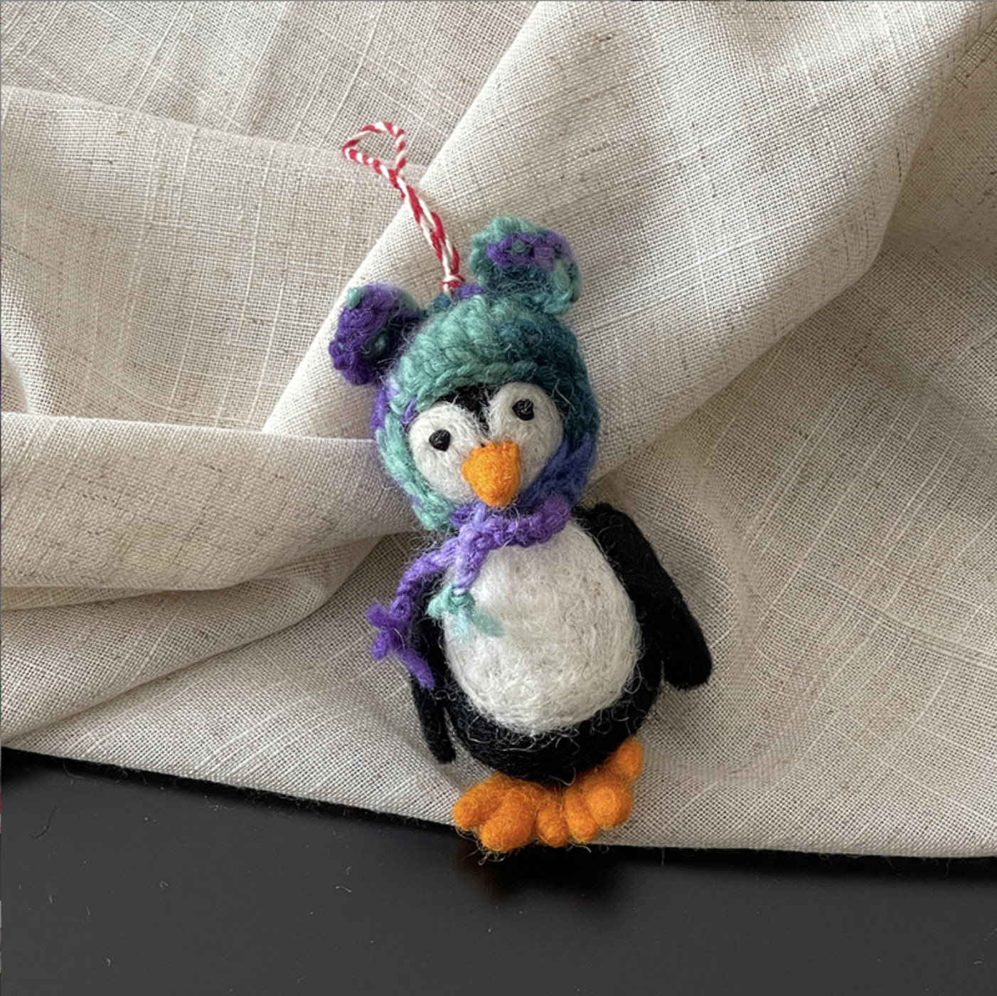 Blue Hat Penguin Wool Felt Pendant