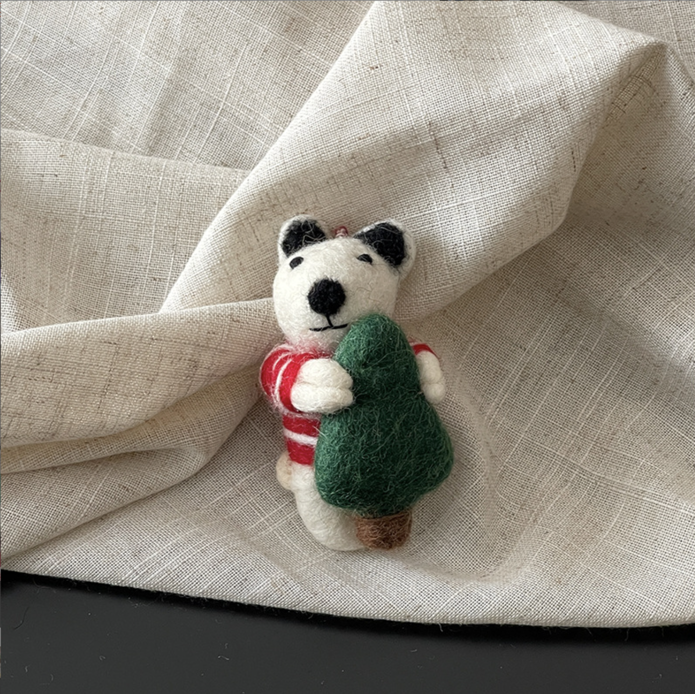 Christmas Tree Hugging Bear Wool Felt Pendant