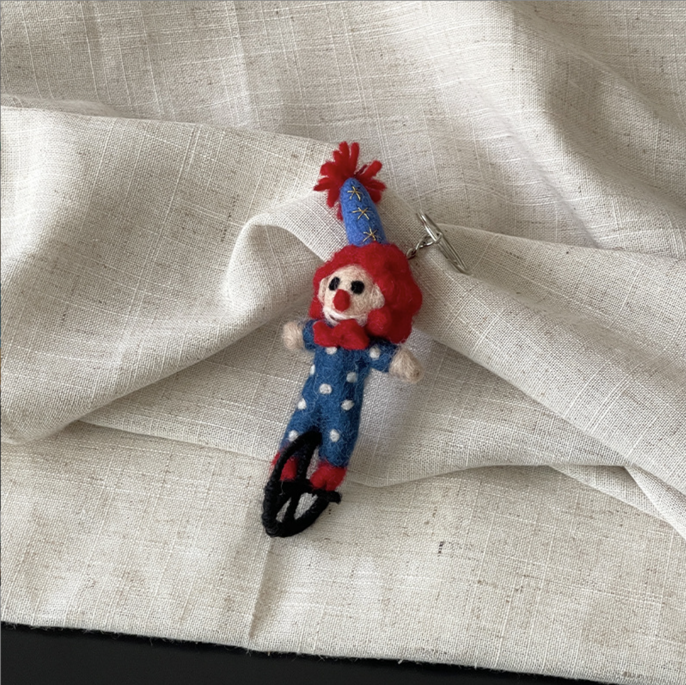 Unicycle Clown Wool Felt Pendant