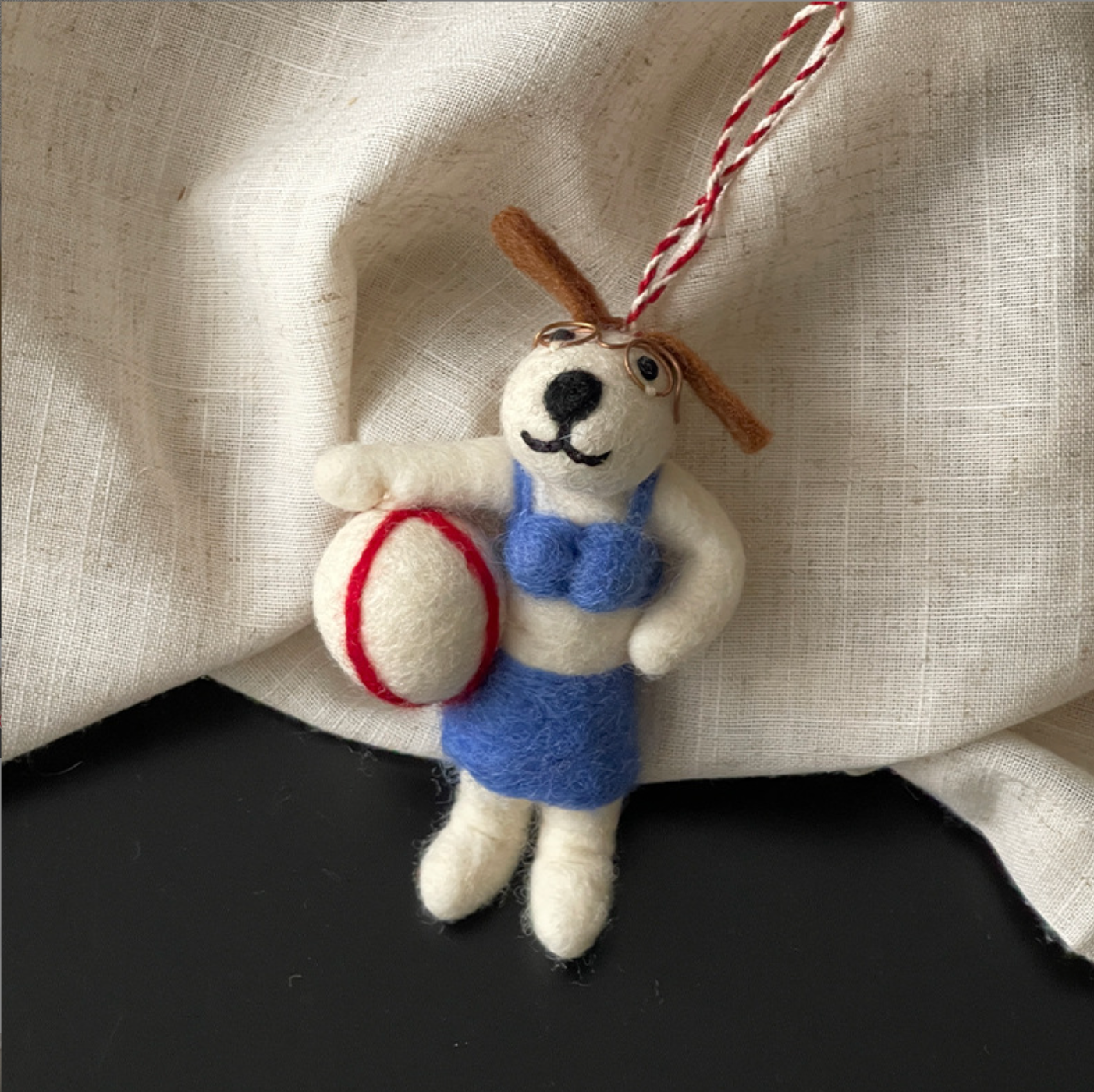 Beach Volleyball Dog Wool Felt Pendant
