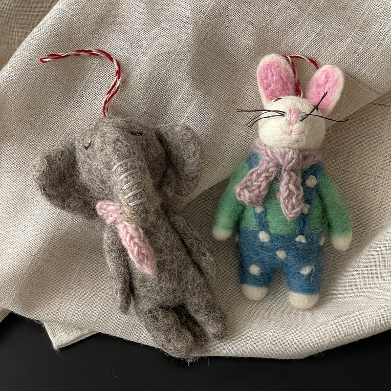 Gray Elephant with Pink Scarf Wool Felt Pendant