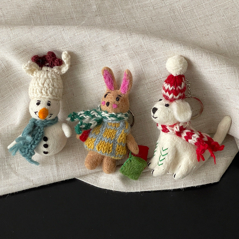 Christmas Puppy Wool Felt Pendant – Red Hat & Scarf Edition