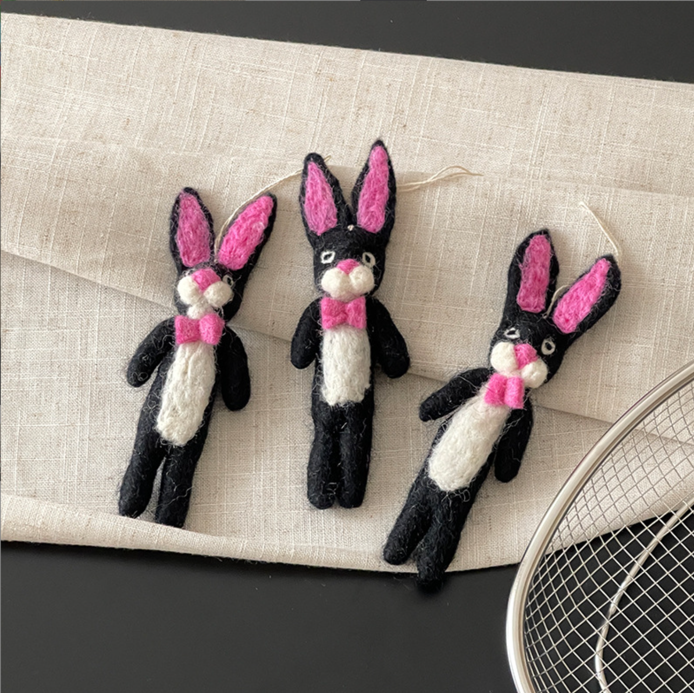 Black and Pink Bunny Wool Felt Pendant