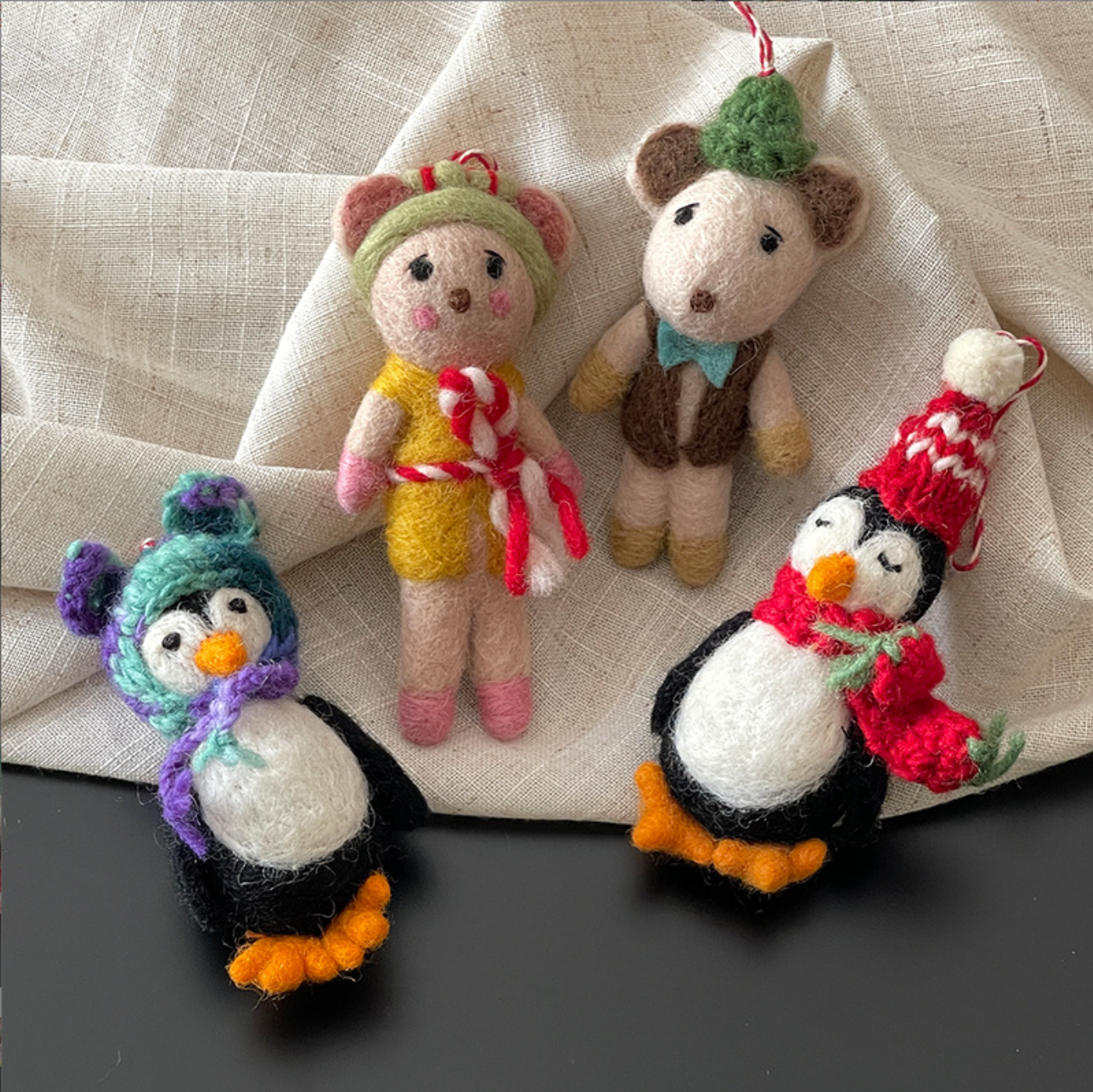 Red Hat Penguin Wool Felt Pendant