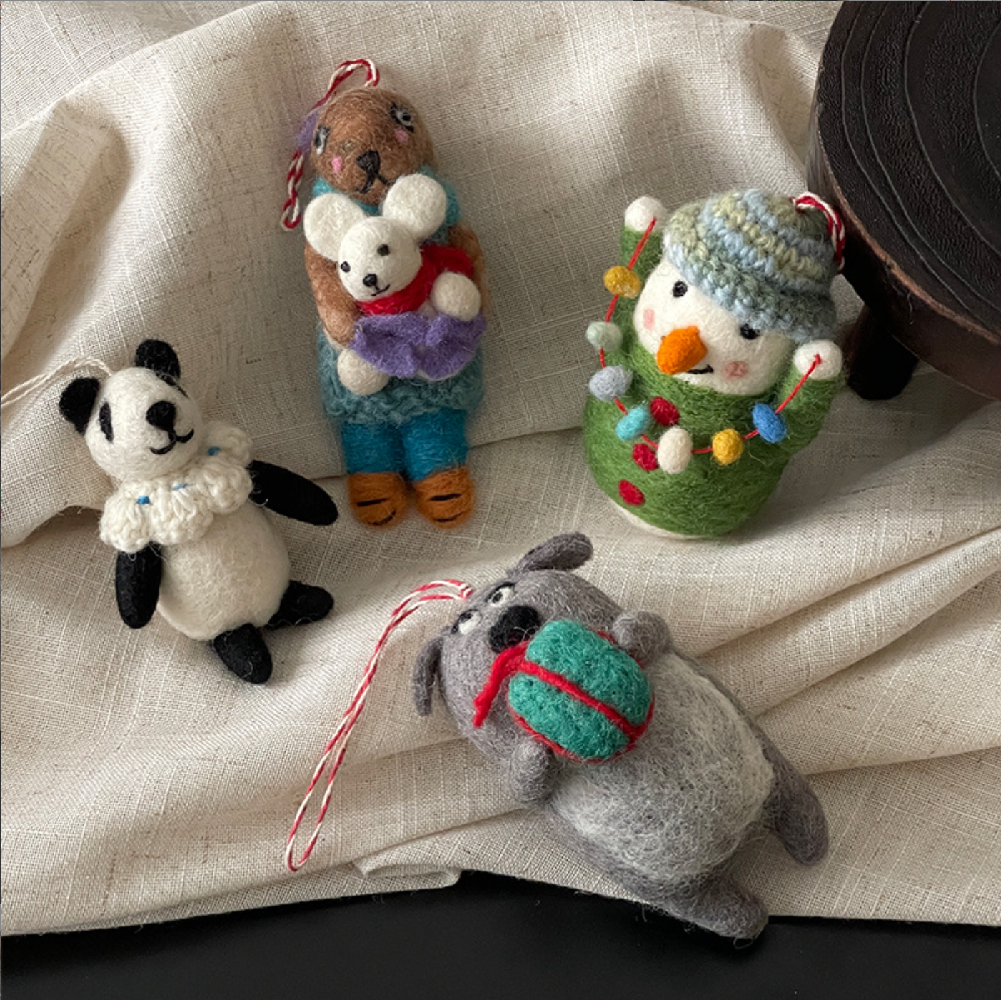 Gift-Hugging Gray Bear Wool Felt Pendant