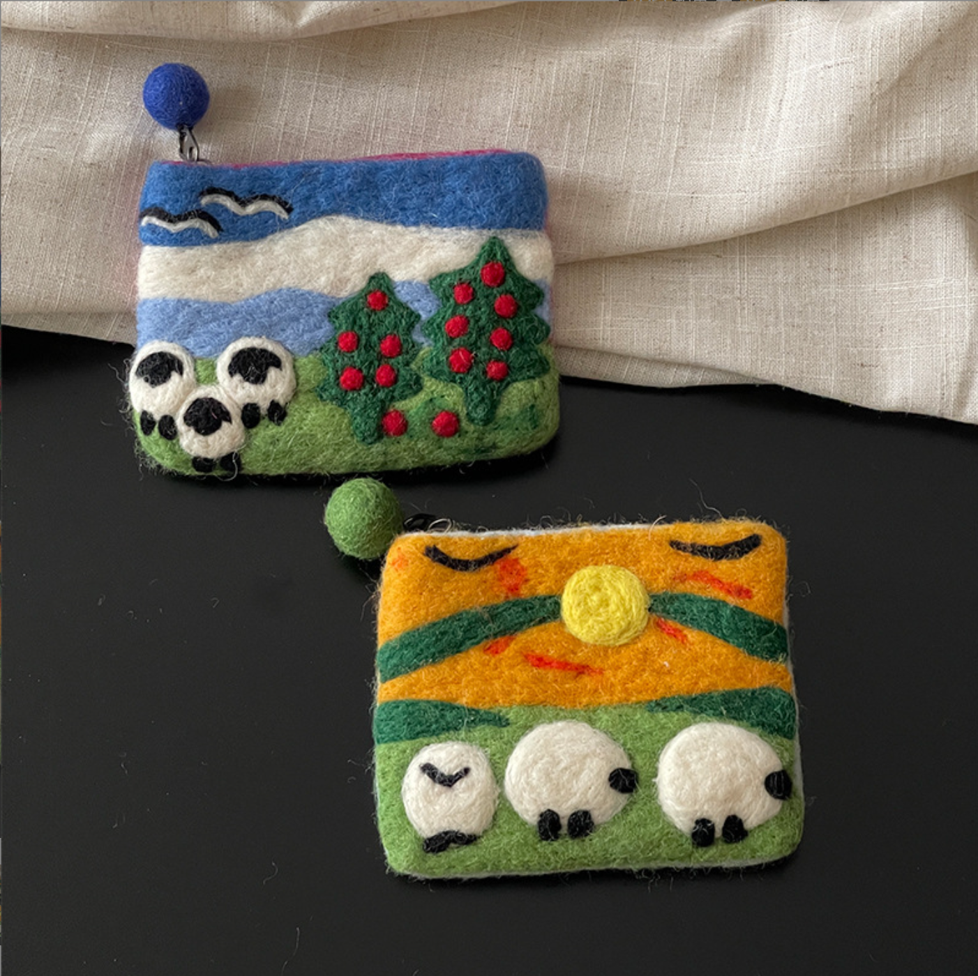 Blue Wool Felt Coin Purse