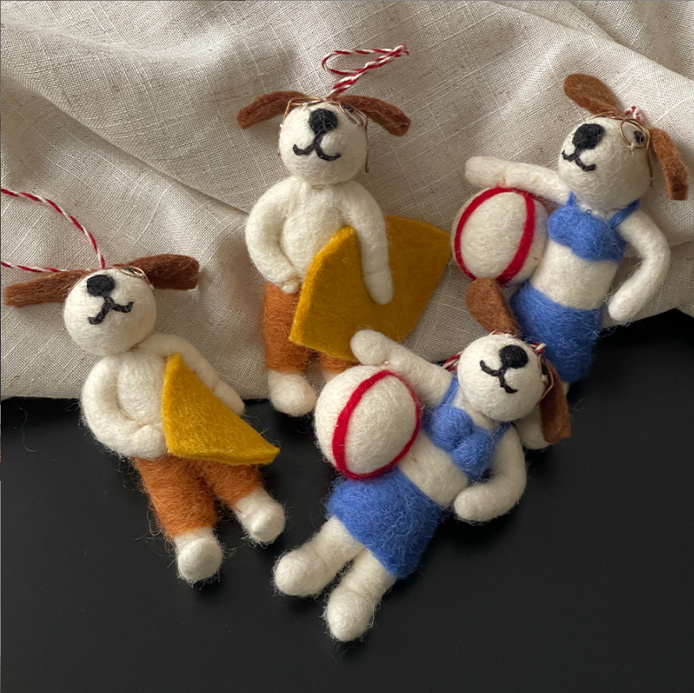 Surfing Dog Wool Felt Pendant