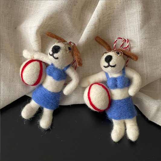 Beach Volleyball Dog Wool Felt Pendant