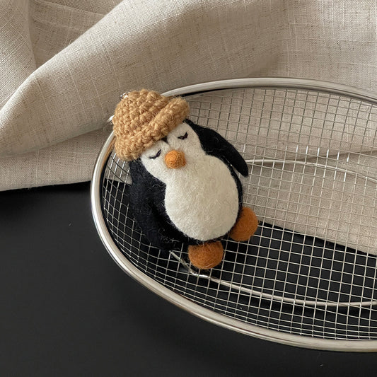 Penguin with Hat Wool Felt Pendant