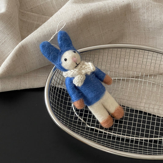 Blue Outfit Bunny Wool Felt Pendant