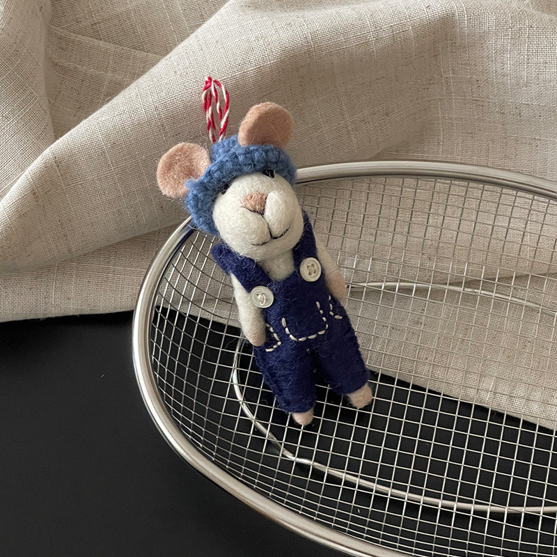 Mouse in Overalls Wool Felt Pendant