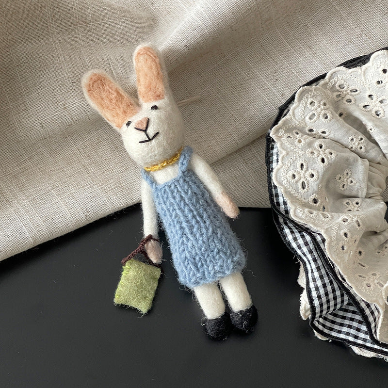 Bunny with Bag Wool Felt Pendant