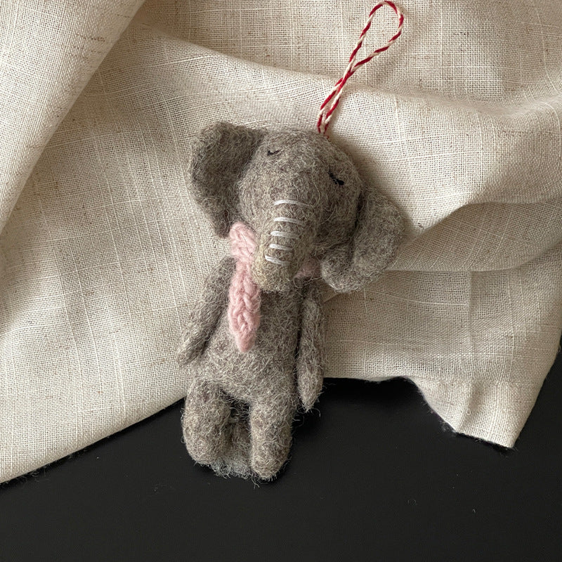 Gray Elephant with Pink Scarf Wool Felt Pendant