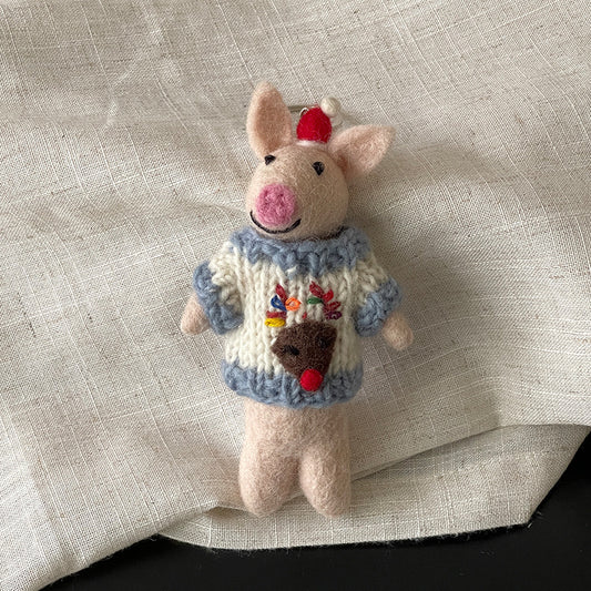 Christmas Reindeer Sweater Pig Wool Felt Pendant