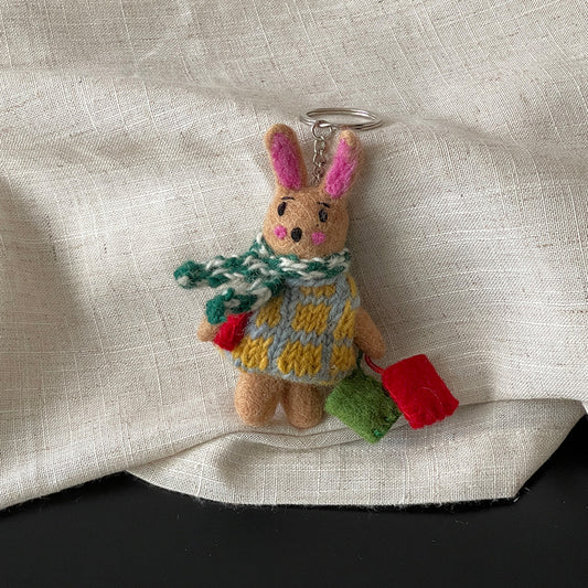Shopping Bunny Wool Felt Pendant