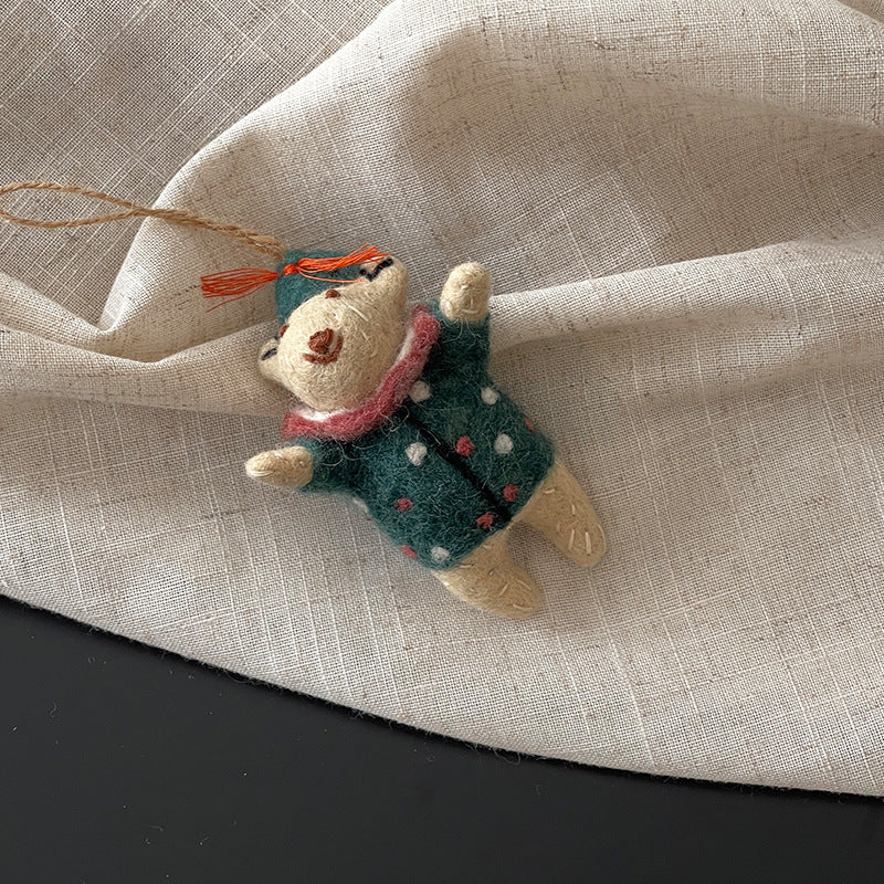 Polka Dot Shirt Bear Wool Felt Pendant