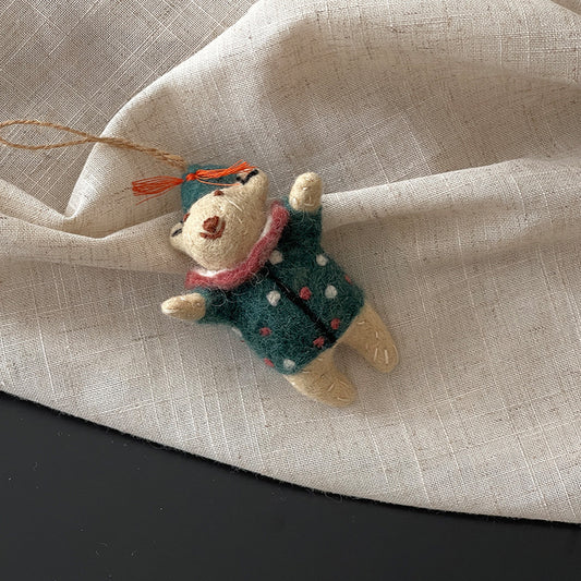 Polka Dot Shirt Bear Wool Felt Pendant