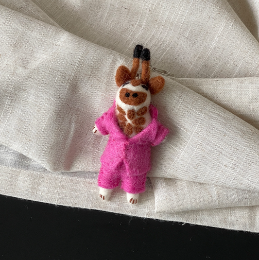 Suit & Tie Giraffe Wool Felt Pendant