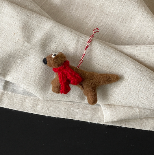 Red Scarf Dachshund Wool Felt Pendant
