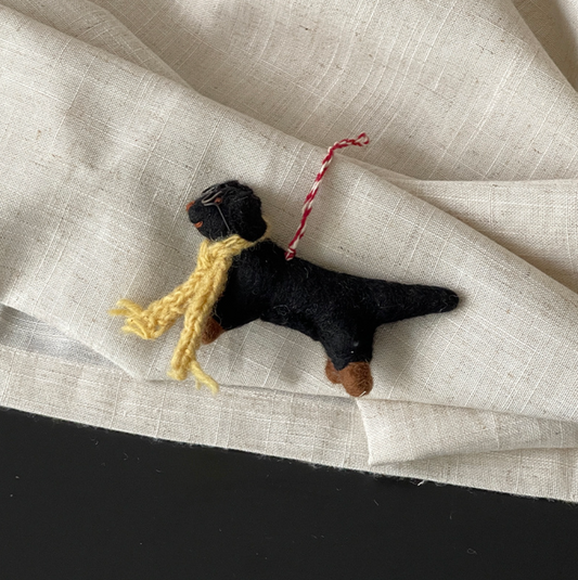 Dachshund with Yellow Scarf Wool Felt Pendant