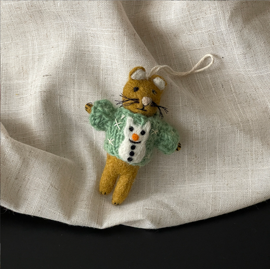 Snowman Sweater Cat Wool Felt Pendant