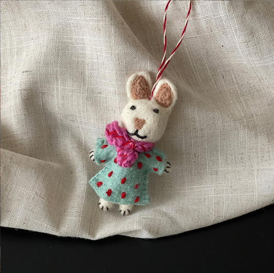 Polka Dot Dress Bunny Wool Felt Pendant