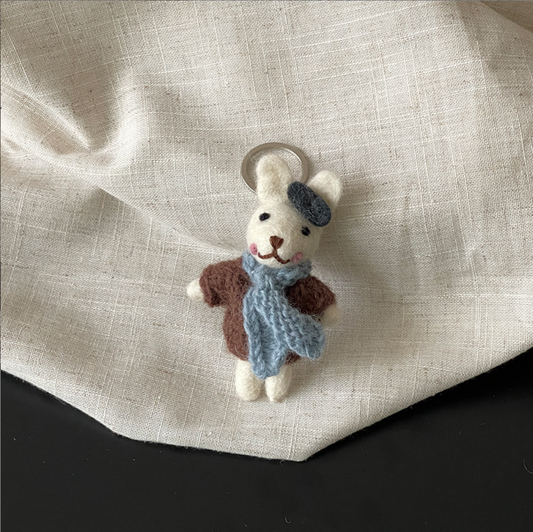 Brown Sweater Bunny Wool Felt Pendant