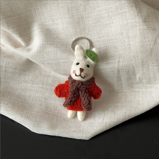 Red Sweater Bunny Wool Felt Pendant
