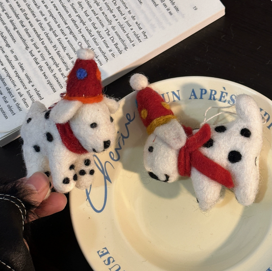 Dalmatian with Birthday Hat Wool Felt Pendant