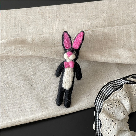 Black and Pink Bunny Wool Felt Pendant