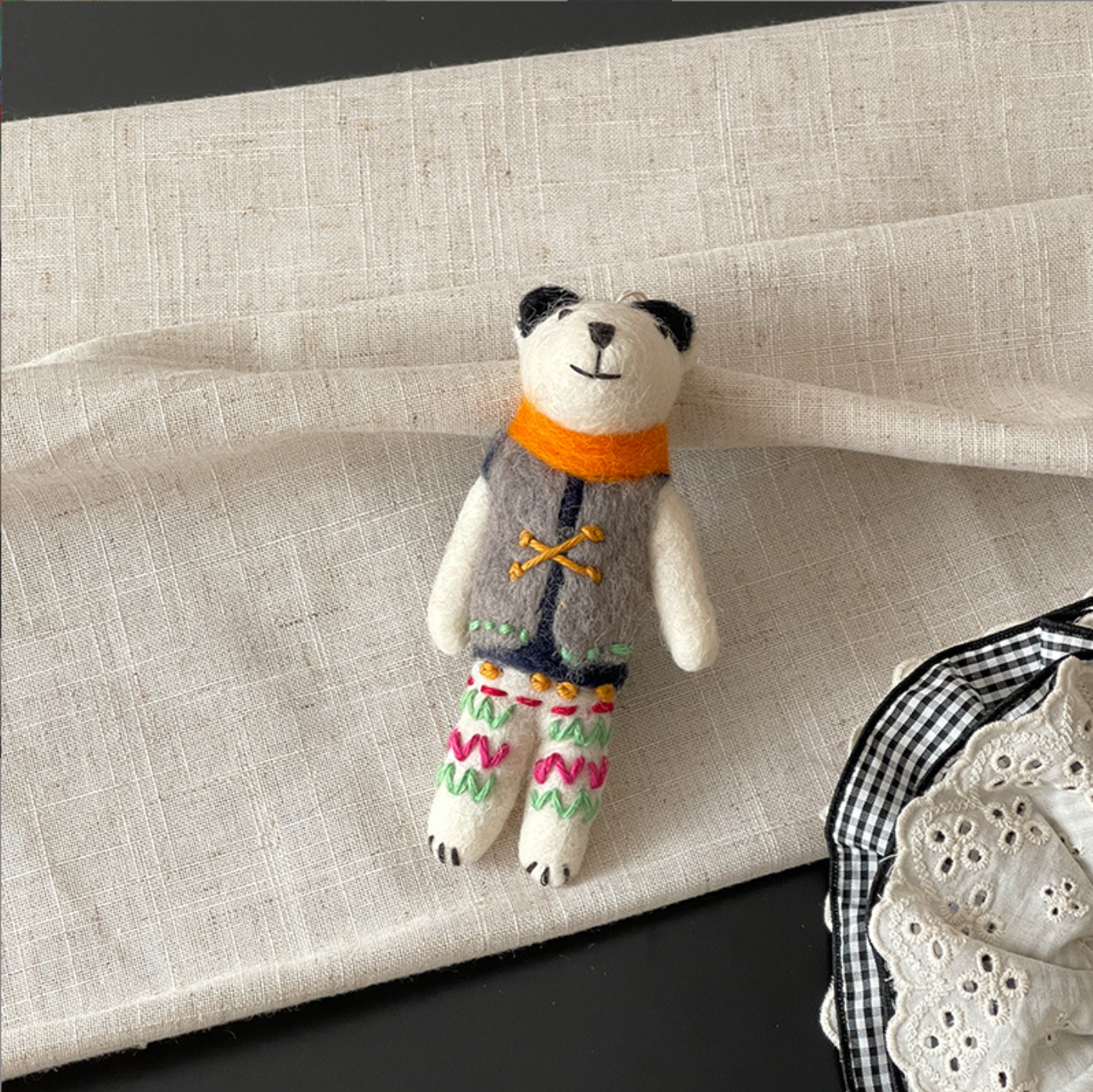 Gray Vest Bear Wool Felt Pendant