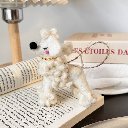 White Poodle Wool Felt Pendant