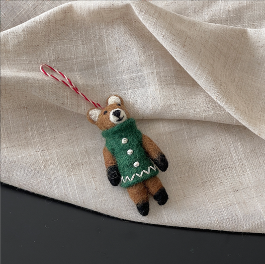 Green Coat Bear Wool Felt Pendant
