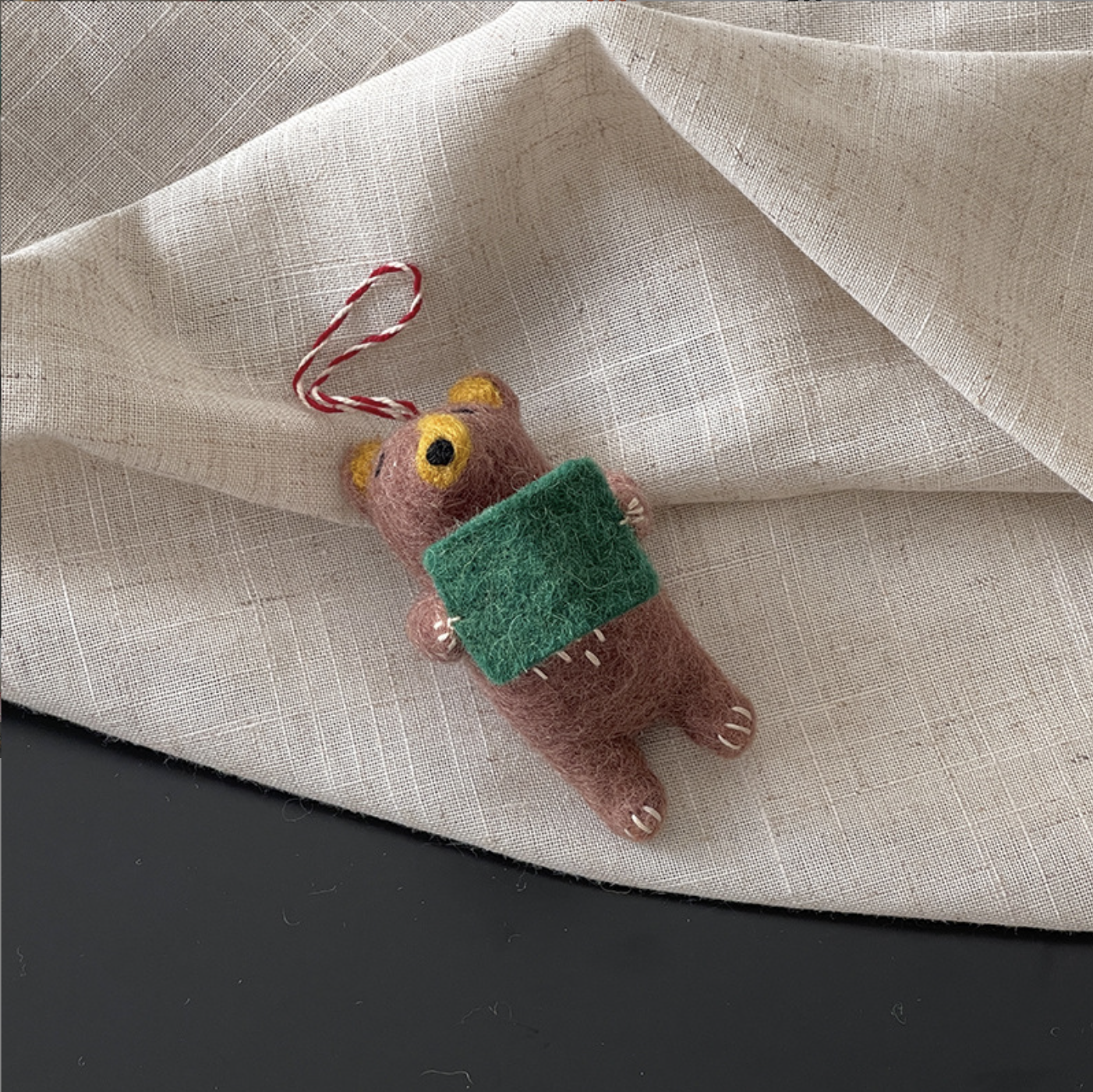 Book-Loving Bear Wool Felt Pendant