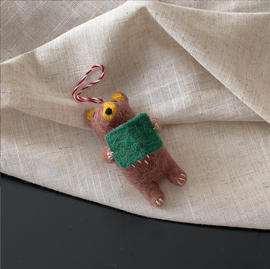 Book-Loving Bear Wool Felt Pendant