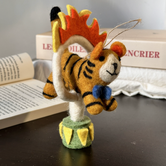 Fire Hoop Jumping Tiger Wool Felt Pendant