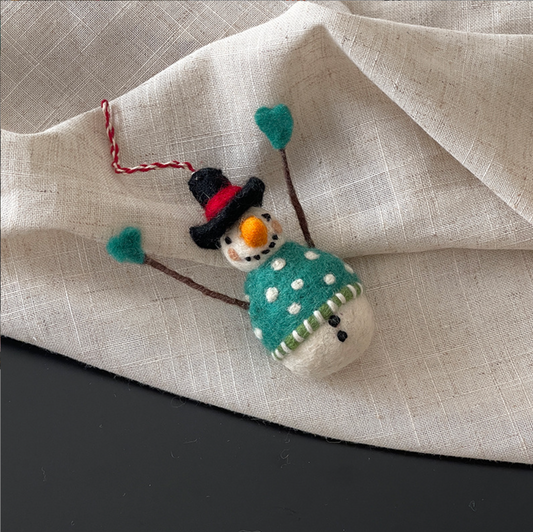 Green Snowman Wool Felt Pendant