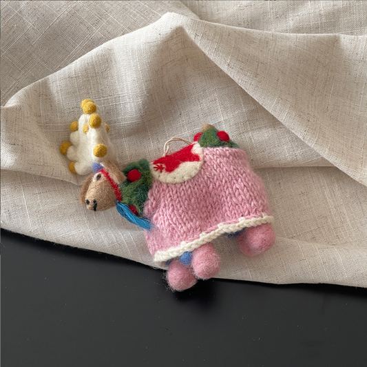 Pink Sweater Reindeer Wool Felt Pendant