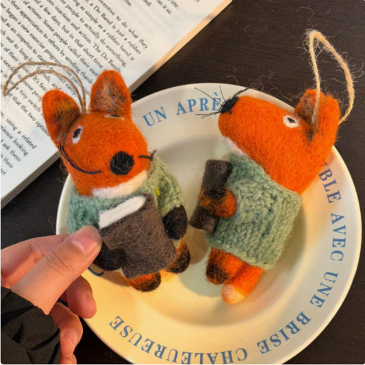 Book-Loving Fox Wool Felt Pendant