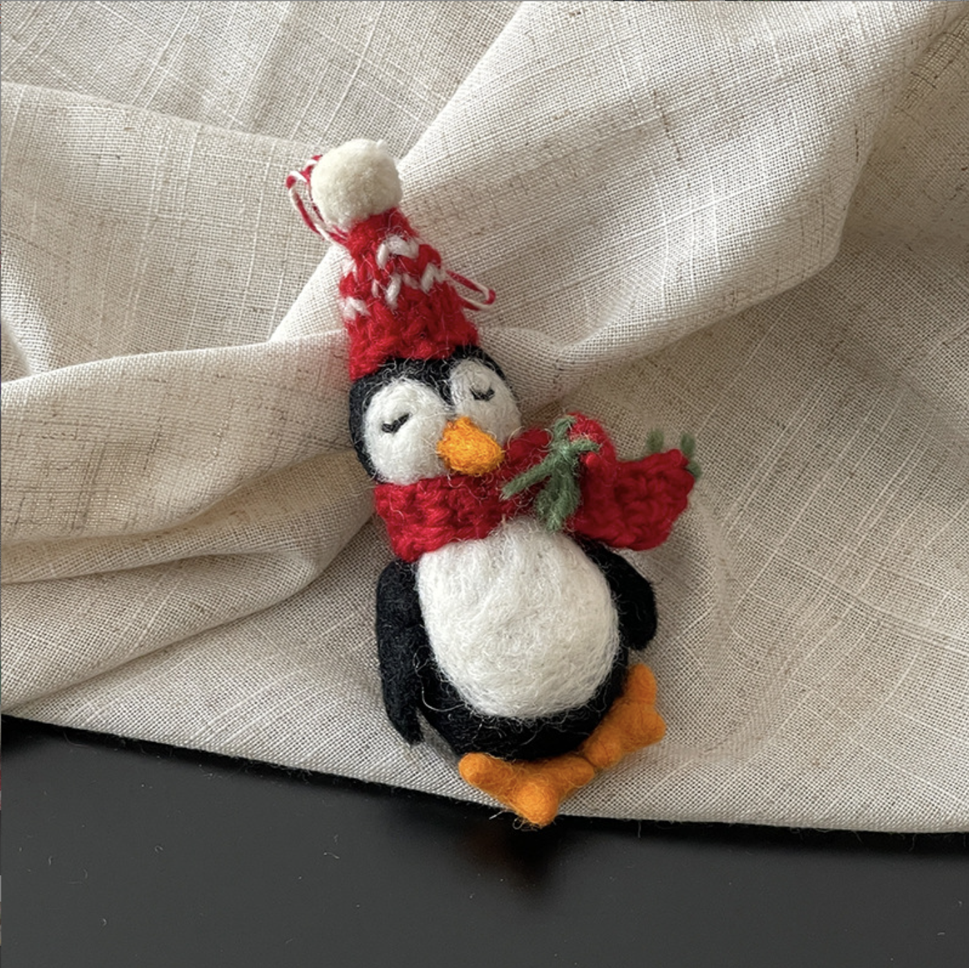Red Hat Penguin Wool Felt Pendant