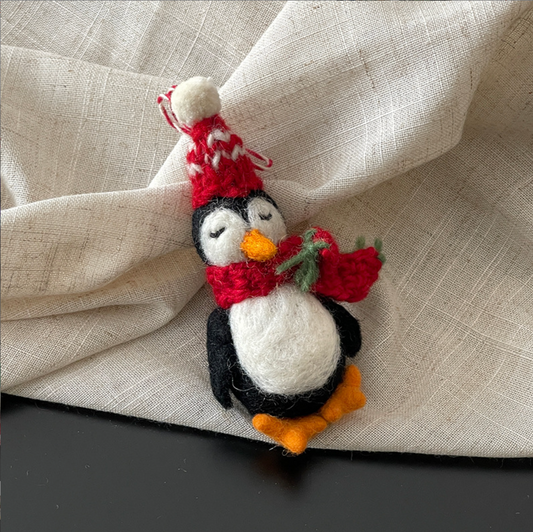 Red Hat Penguin Wool Felt Pendant