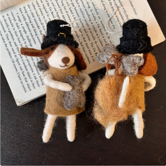 Puppy Hugging a Bone Wool Felt Pendant